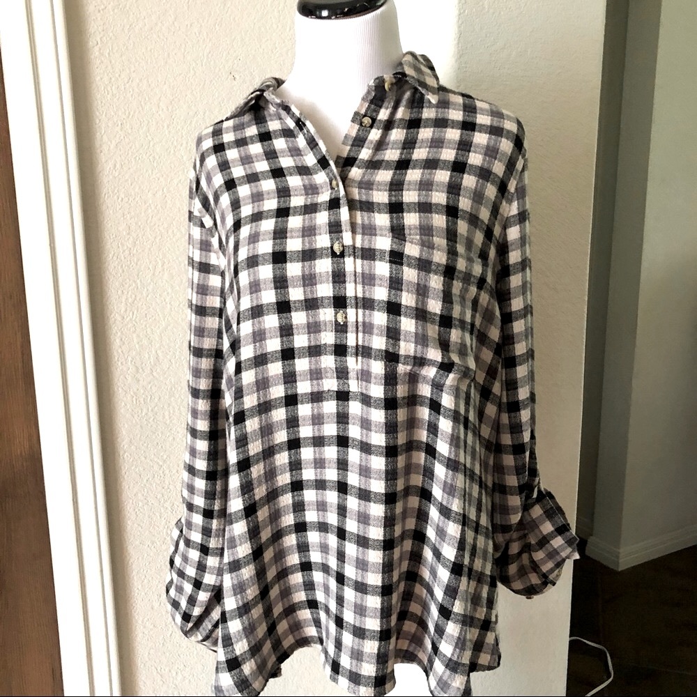 Pistola Womens Plaid Top Buffalo Check Oversized Festival Beach Large Black Soft
